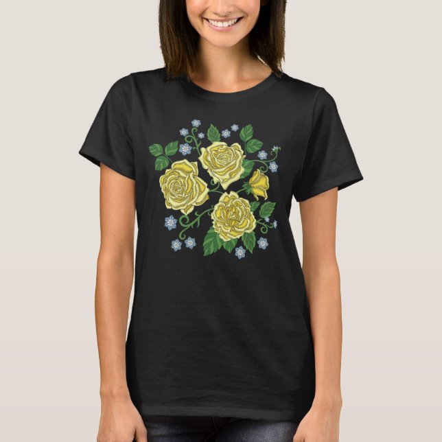 T-shirt Fleurs brodées de roses jaunes (Devant)