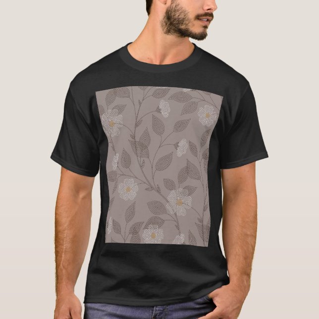 T-shirt Fleurs brodées et feuilles, design sans soudure. (Devant)