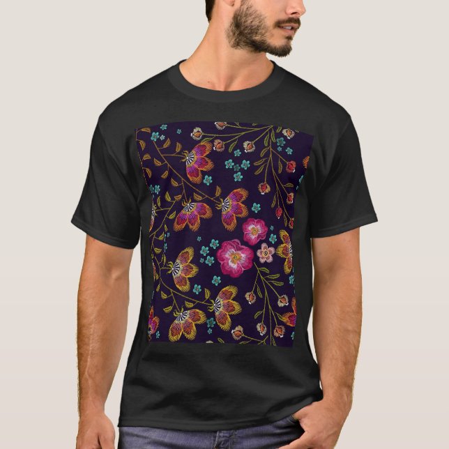 T-shirt Fleurs brodées : mode sans couture motif (Devant)