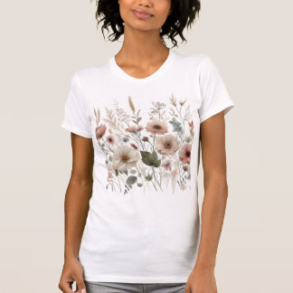 T-shirt Fleurs champêtres florales blanches et roses