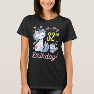 T-shirt Fleurs Chat 32 Ans Jour Heureux Moi C'est Mes 32 A