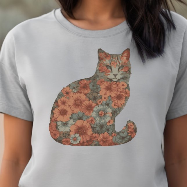 T-shirt Fleurs, Chat, Fleur Fleur Chat, Fleurs et Chat (Créateur téléchargé)