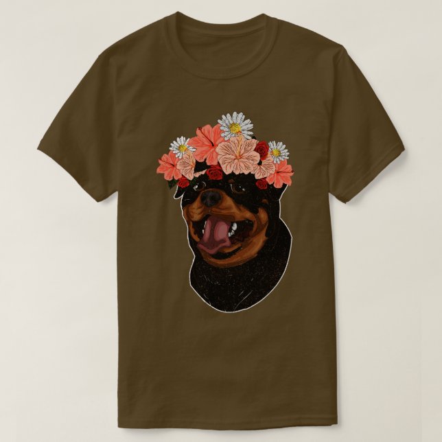T-shirt Fleurs Chien Propriétaire Fleur Couronne Animaux d (Design devant)