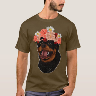 T-shirt Fleurs Chien Propriétaire Fleur Couronne Animaux d