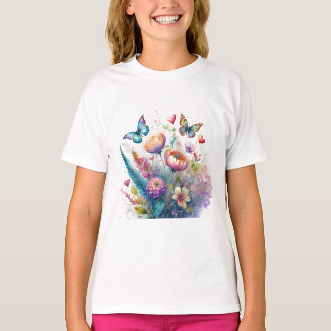 T-shirt Fleurs, cœurs et papillons (Devant)