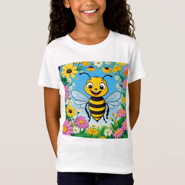 T-Shirt Fleurs colorées d'abeille de dessin (Devant)