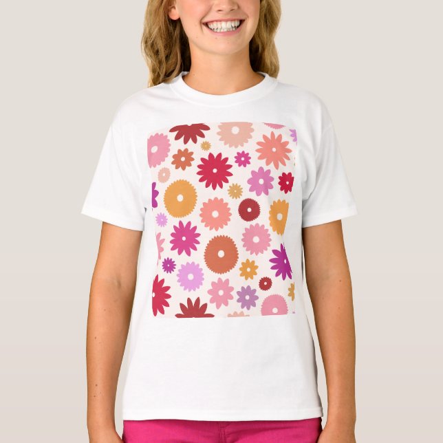 T-shirt Fleurs Colorées Grand Motif (Devant)