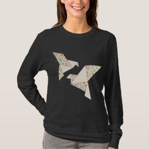 T-shirt Fleurs colorées rétro sur oiseaux en origami