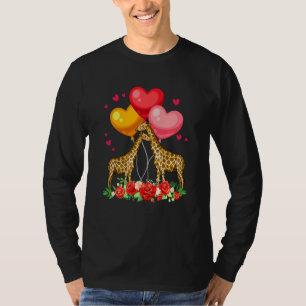 T-shirt Fleurs Couple Giraffes Saint Valentin Coeurs Fam