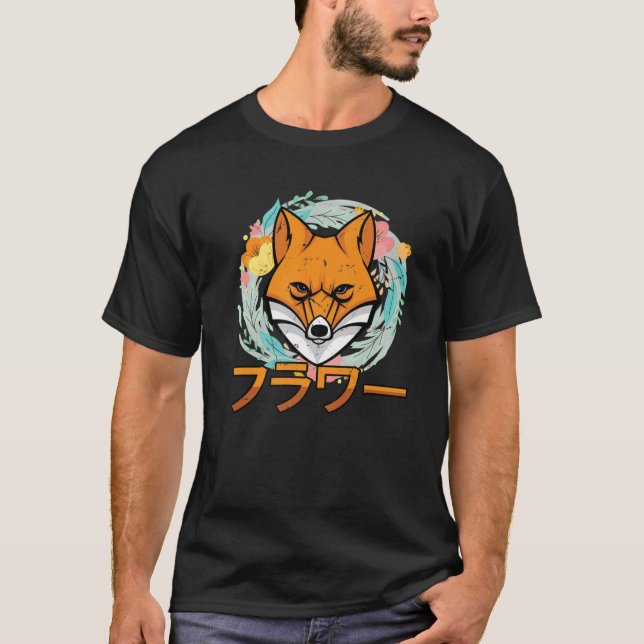 T-shirt Fleurs - Cute Kawaii Anime Fox - japonais Aesthet (Devant)