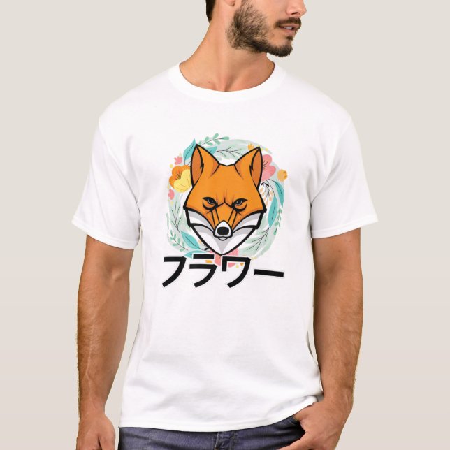 T-shirt Fleurs - Cute Kawaii Anime Fox - japonais Aesthet (Devant)