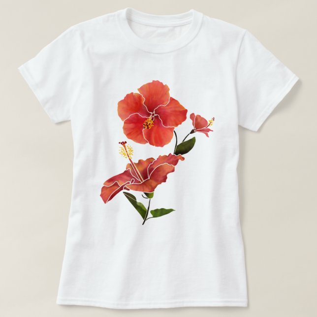 T-shirt Fleurs d'aquarelle rouge Hibiscus (Design devant)