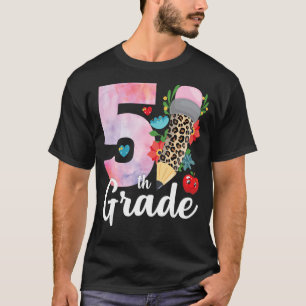 T-shirt Fleurs de 5e année colorées Leopard enseignant étu