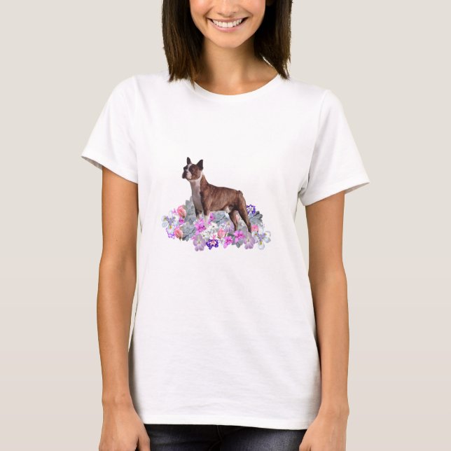 T-shirt Fleurs de Boston Terrier (Devant)