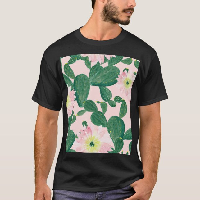 T-shirt Fleurs de cactus : peinture aquarelle (Devant)