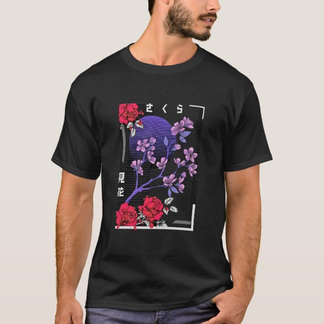 T-shirt Fleurs de cerises japonaises rétro (Devant)