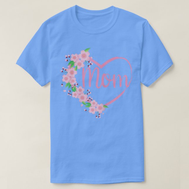 T-shirt Fleurs de cerises roses Sakura autour d'un H (Design devant)