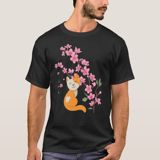 T-shirt Fleurs de cerisier Chat Cherryblossom japonais (Devant)