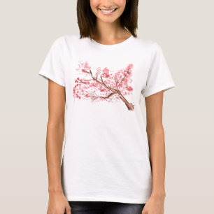 T-shirt Fleurs de cerisier rose aquarelle orientale
