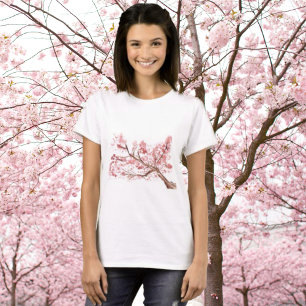 T-shirt Fleurs de cerisier rose aquarelle orientale