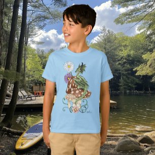 T-shirt Fleurs de Champignon Dragon Fantastique Vert Capri