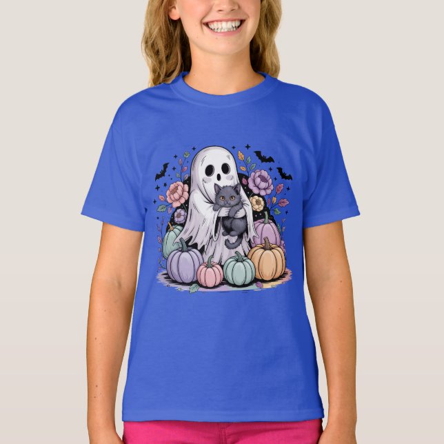 T-shirt Fleurs de citrouille pastel Halloween (Devant)