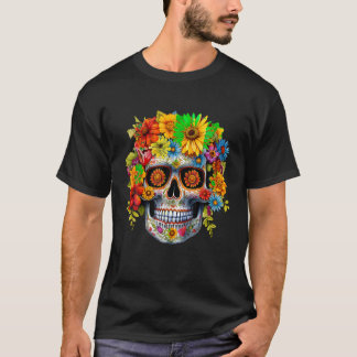 T-shirt Fleurs De Crâne Sucre De La Mort Dia Muertos Gi