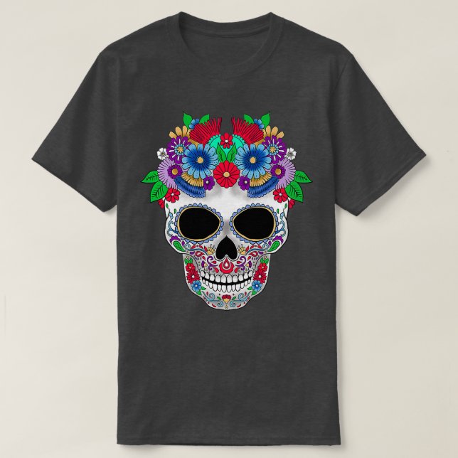T-shirt Fleurs De Crâne Sucre Jour Des Morts (Design devant)