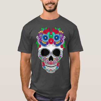 T-shirt Fleurs De Crâne Sucre Jour Des Morts