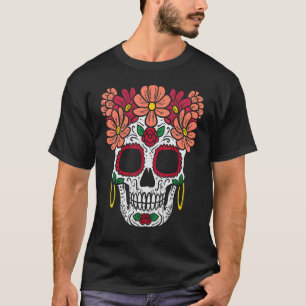 T-shirt Fleurs de crâne sucre Tête Calavera Floral Dia De 