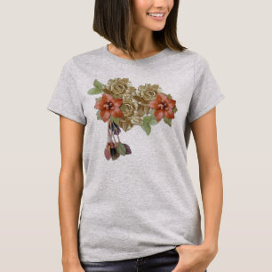 T-shirt Fleurs de crème et de cuir rouge
