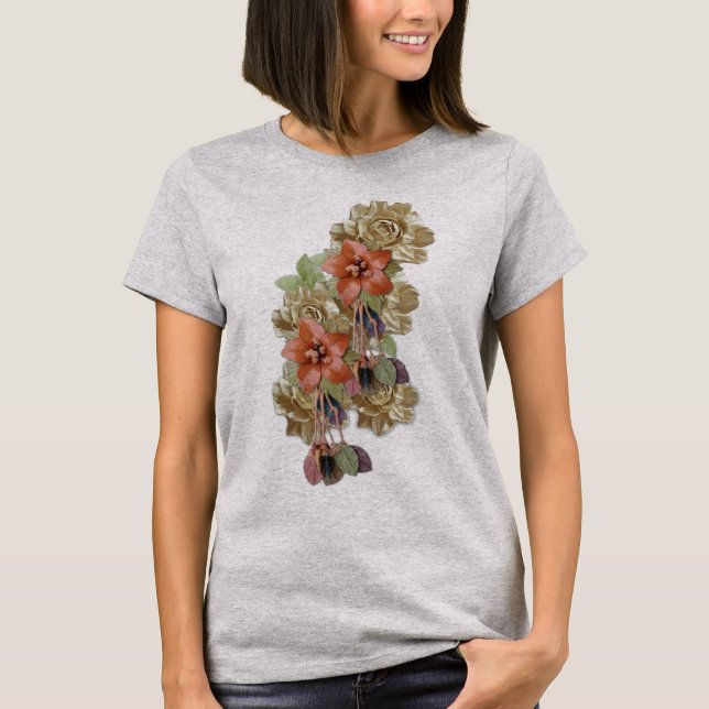 T-shirt Fleurs de crème et de cuir rouge (Devant)