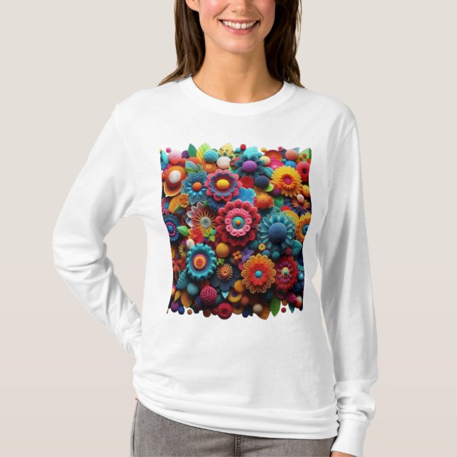 T-shirt Fleurs de Crochet Artistique (Devant)
