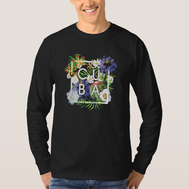T-shirt Fleurs De Cuba Word Art Cubain Pride (Devant)
