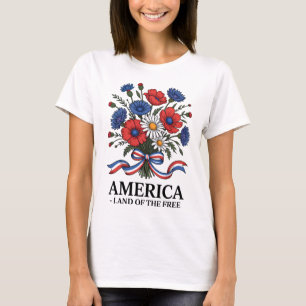T-shirt Fleurs de drapeau américain Fête du 4 juillet Patr