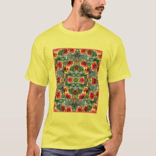 T-shirt Fleurs De Faisée Rouge Et Jaune Abstraites