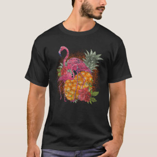 T-shirt Fleurs de Flamant rose rose ananas tropicales