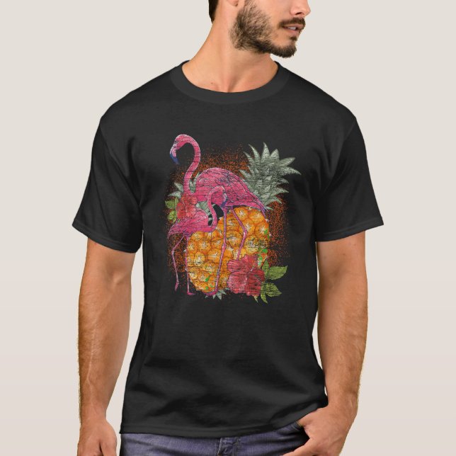 T-shirt Fleurs de Flamant rose rose ananas tropicales (Devant)