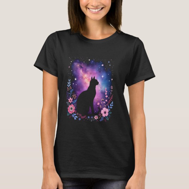 T-shirt Fleurs de galaxie de photo de chat (Devant)