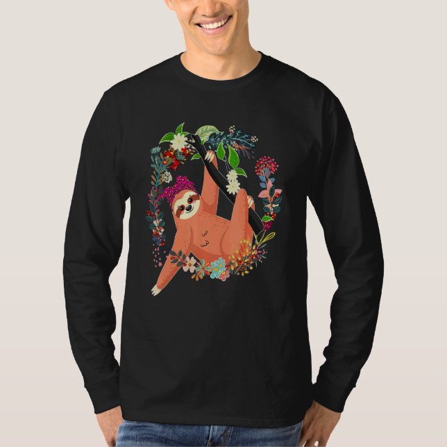 T-shirt Fleurs de Léopard de Cravate de Sloth Bow Famille  (Devant)