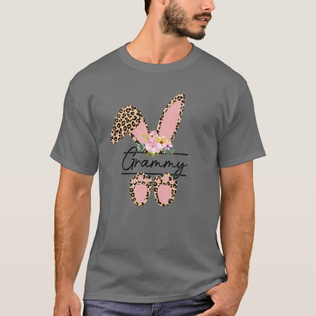 T-shirt Fleurs de léopard de lapin Grammy mignonnes assort (Devant)