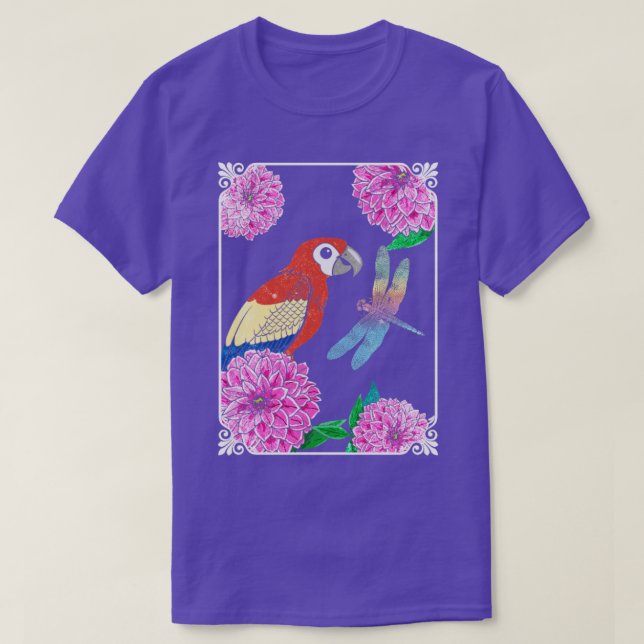 T-shirt Fleurs de libellules de perroquets (Design devant)