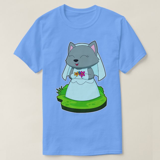 T-shirt Fleurs de mariage de la mariée chat (Design devant)
