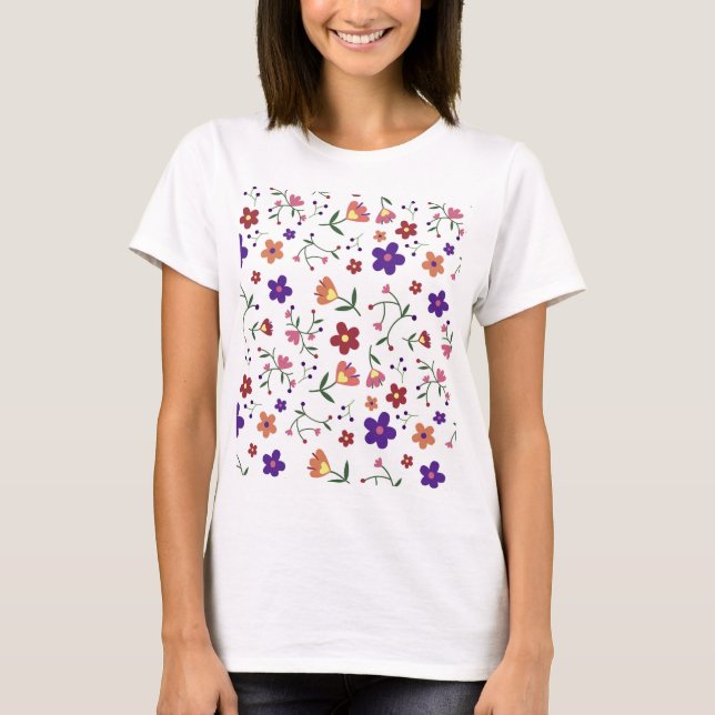 T-shirt fleurs de motif- (Devant)