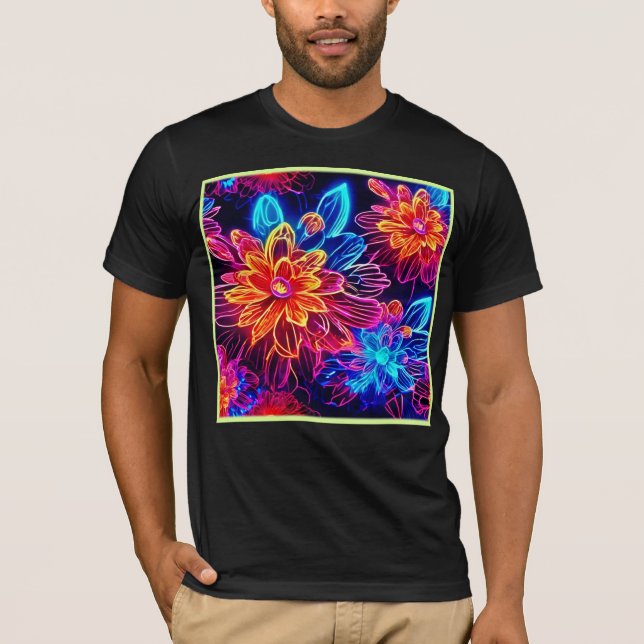 T-shirt Fleurs de néon brillantes Art (Devant)