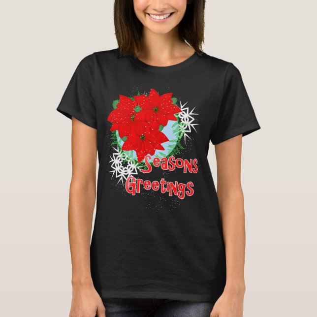 T-shirt Fleurs de Noël Rouge Poinsettia Joyeuses Fêtes (Devant)