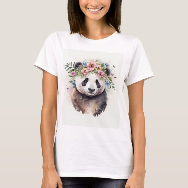 T-shirt Fleurs de Panda Aquarelle (Devant)
