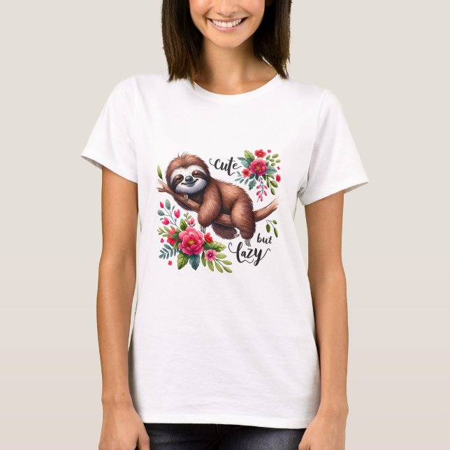 T-shirt Fleurs de paresseux mignon (Devant)