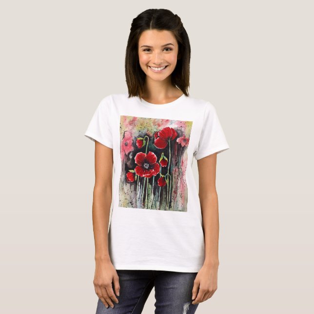 T-shirt Fleurs De Pavot En Aquarelle (Devant entier)