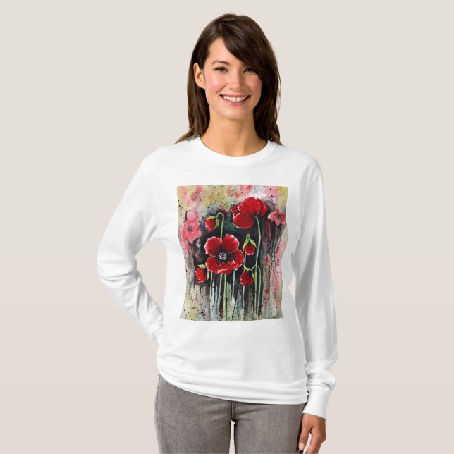 T-shirt Fleurs De Pavot En Aquarelle (Devant entier)